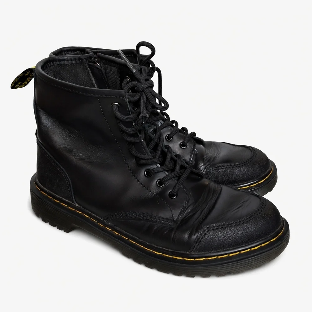 Dr. Martens 101 Black Leather Combat Boots 6 Eye Yellow Stitch Lace Up 5 - Picture 1 of 8